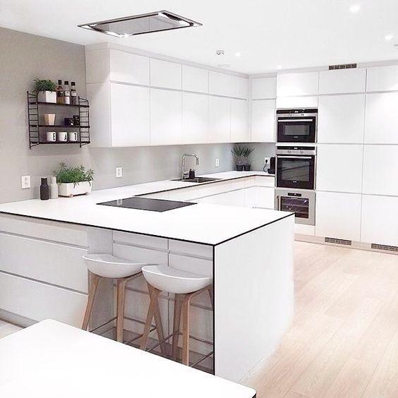 Cocinas integradas o Independientes con taburetes para espacios pequeños