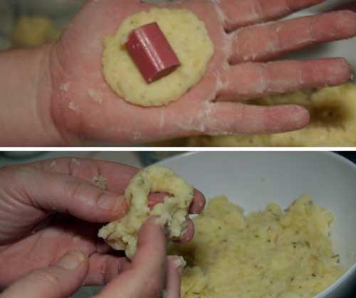 prepara las bolitas de salchipapa