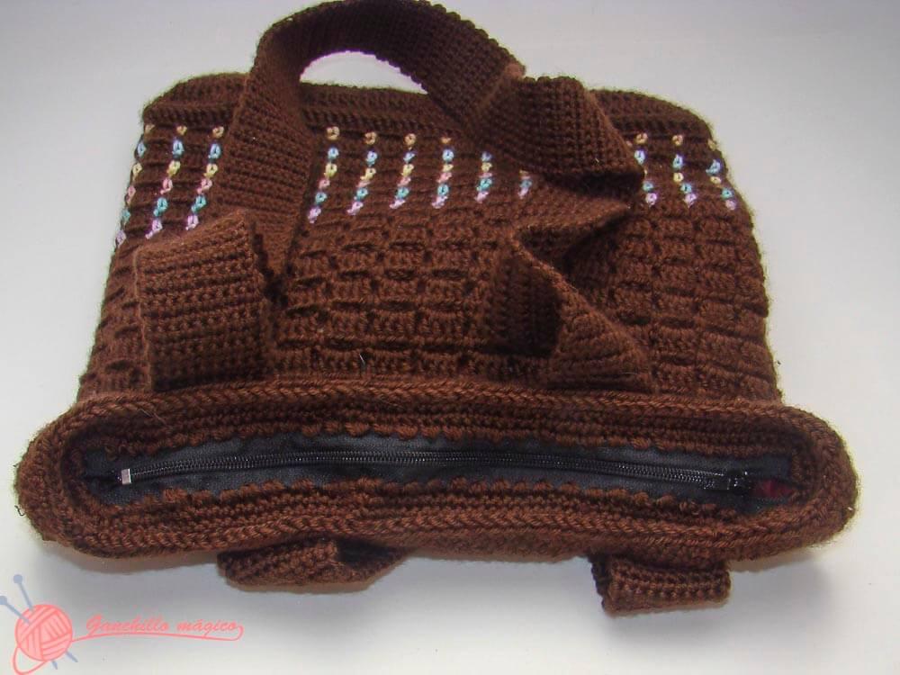 Punto mosaico en ganchillo bolso chocolate 2