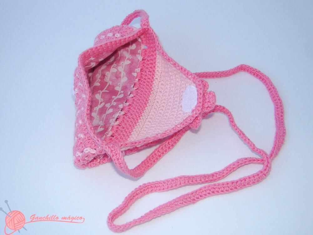 Punto mosaico en ganchillo, bolso rosa chicle 1