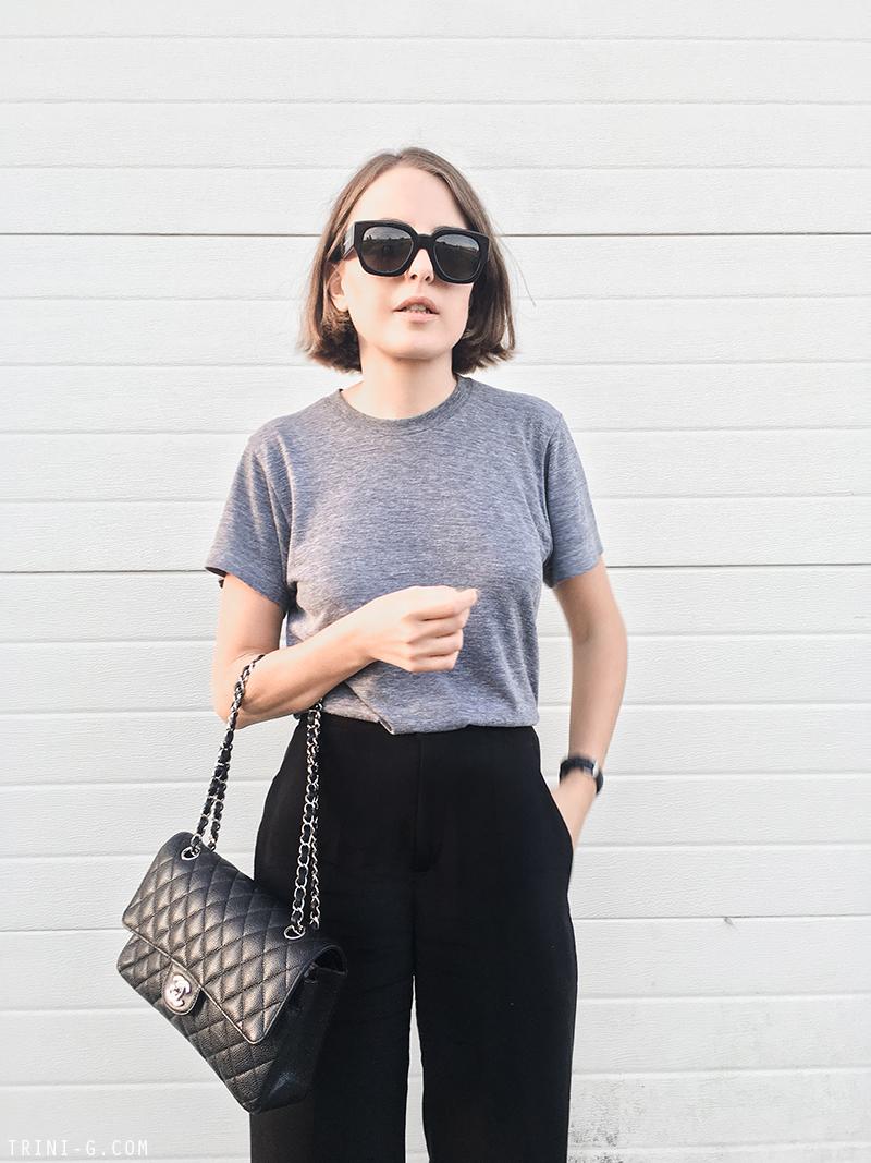 Trini | Theykens Theory trousers Hermes Oran sandals