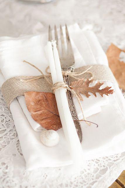 Table setting mesas de otoño con hojas secas