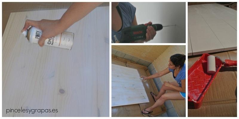 Cabecero blanco roto de pinceles y grapas 2