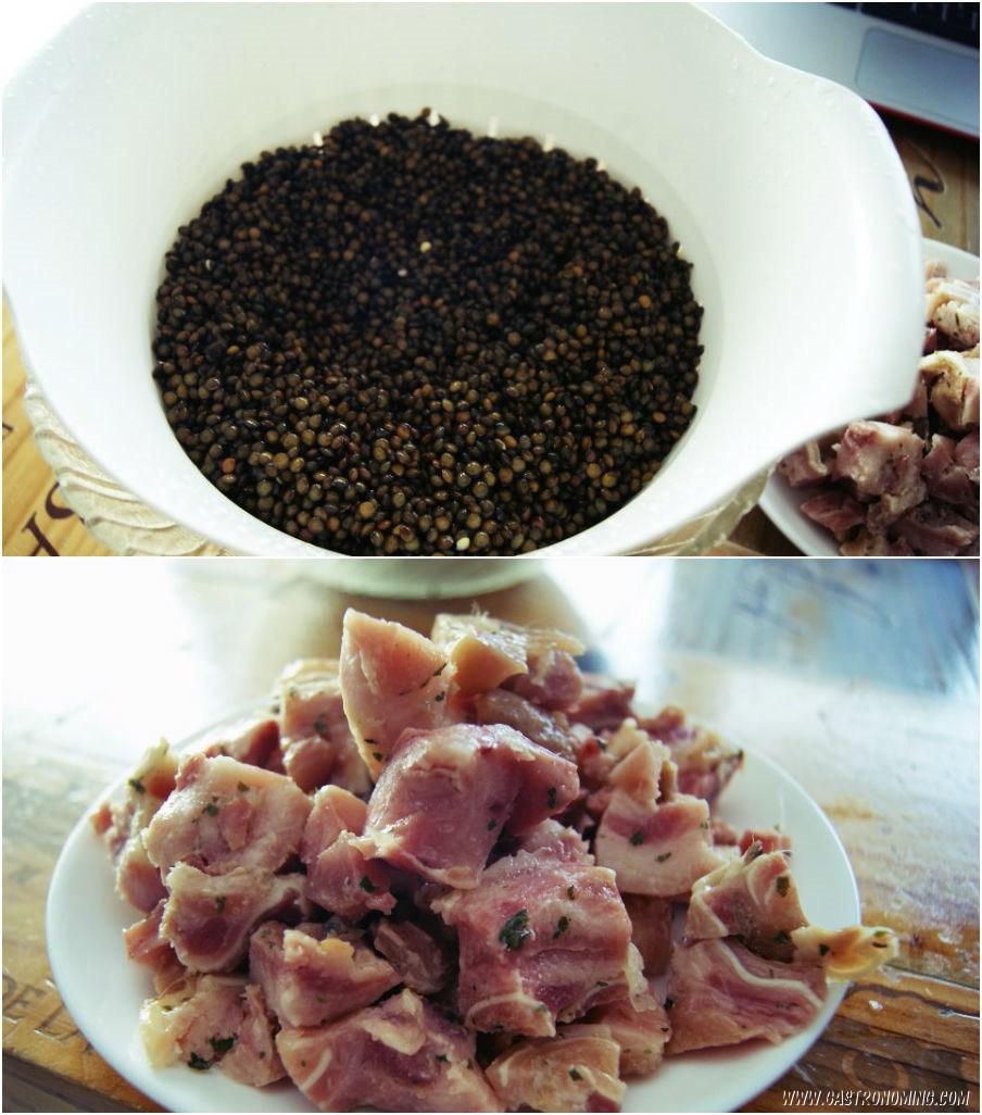 lentejas caviar con oreja de cerdo