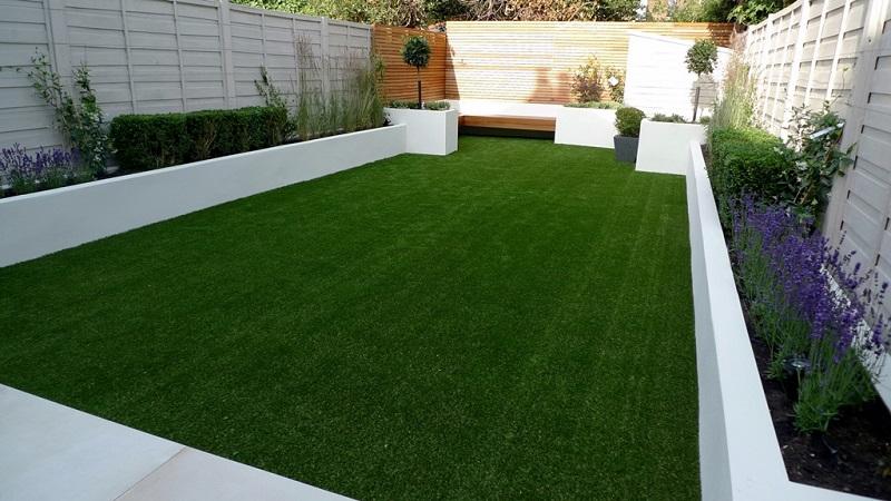 diseño de jardines con césped artificial