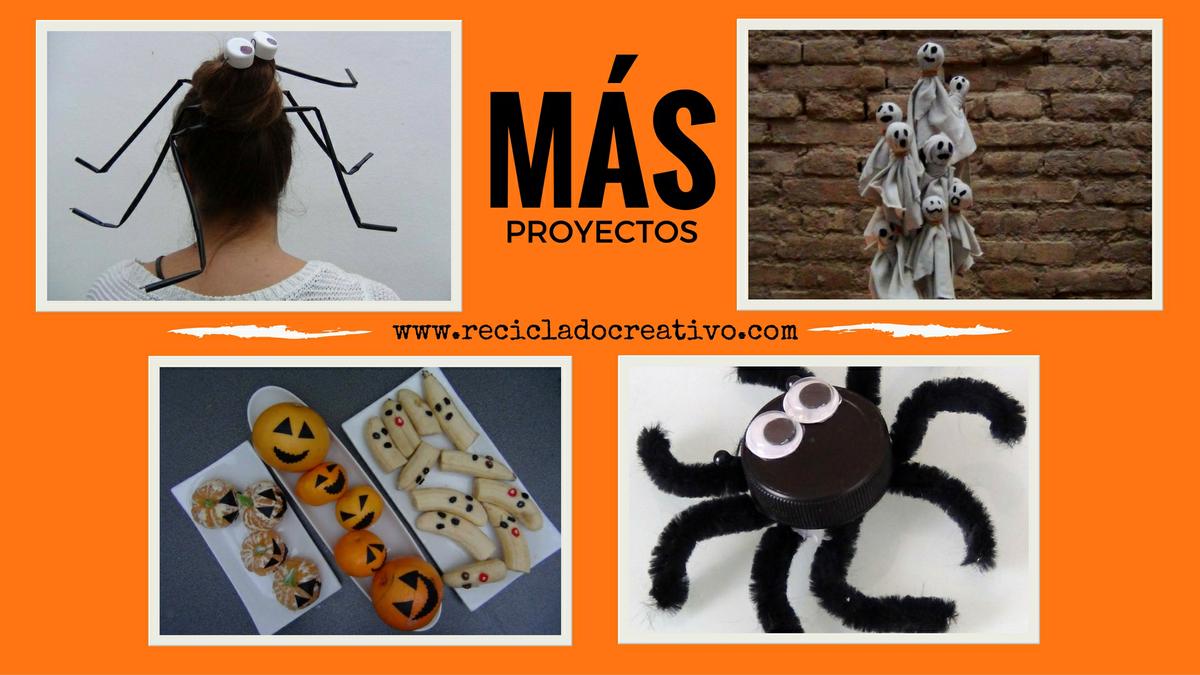 Manualidades con niños para Halloween con tapones de botellas de plástico reciclados