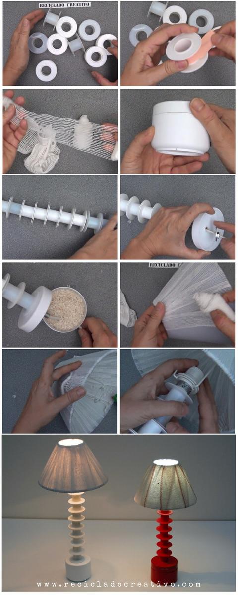 Paso a paso Lámpara con vendas y carretes de esparadrapo y botes de crema reciclados
