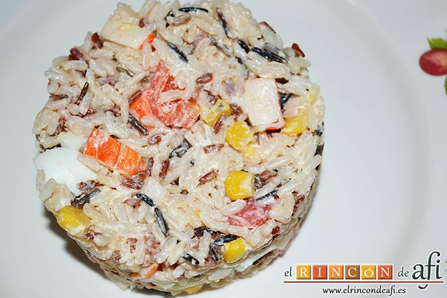 Ensalada de arroz de tres colores, sugerencia de presentación