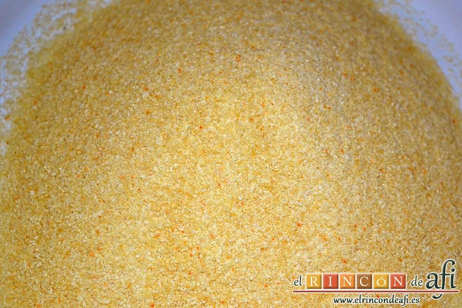 Cachopos asturianos, ponemos el pan rallado en un recipiente amplio