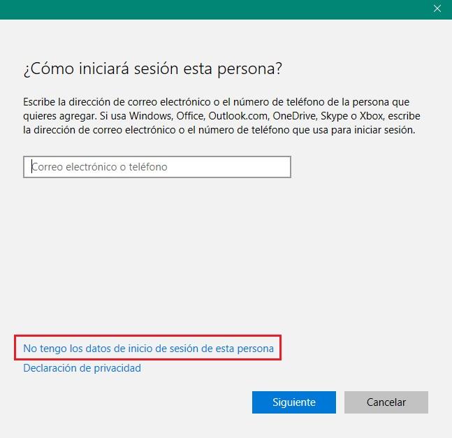 Cómo crear una cuenta de usuario local en Windows 10 sin email asociado panel de control administración de dispositivos Microsoft Sistema