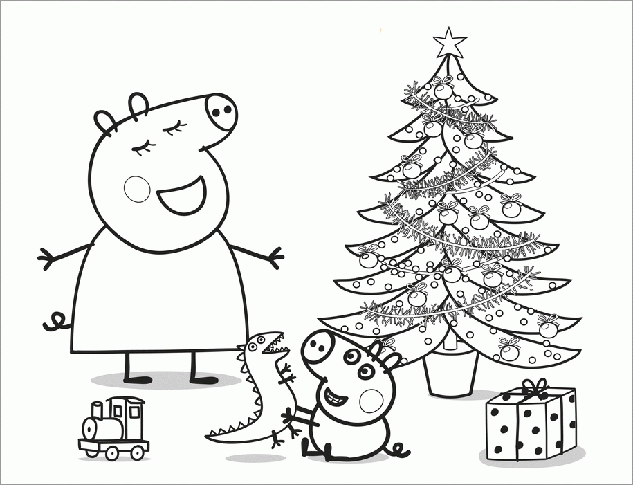 Dibujar a PEPPA PIG en Navidad para colorear