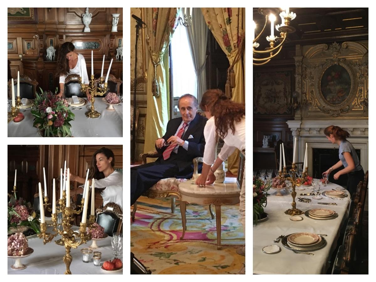 bronce, vasitos para velas con borde dorado... Para dar una sutil nota de color a la mesa, que resultara elegante, pero discreto, utilizamos granadas y hortensias. Todo el material de decoración salió de nuestro fondo de stock, el que utilizamos para decorar nuestras bodas.