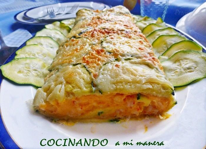 brazo gitano de calabacin y langostinos