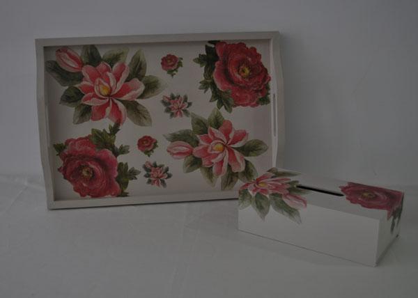 Bandeja y caja decorada découpage