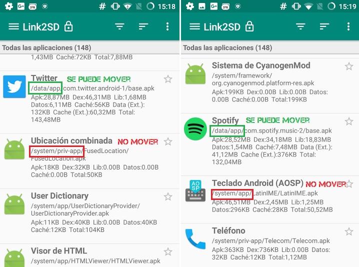 Como mover apps a la memoria SD desde la memoria interna Android liberar espacio aplicaciones programas particiones Link2SD CCleaner App remover links crear enlaces 
