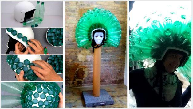 Casco con 140 botellas de plástico #RecicladoConCabeza #BottlesOnMyMind #CONAMA2016