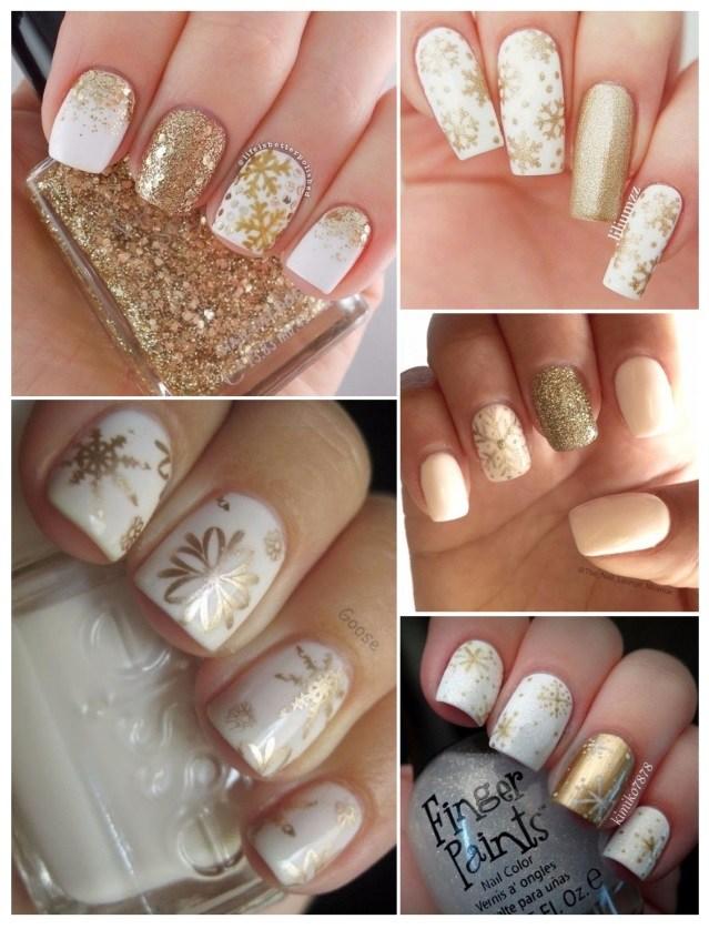 uñas con copos de nieve fáciles