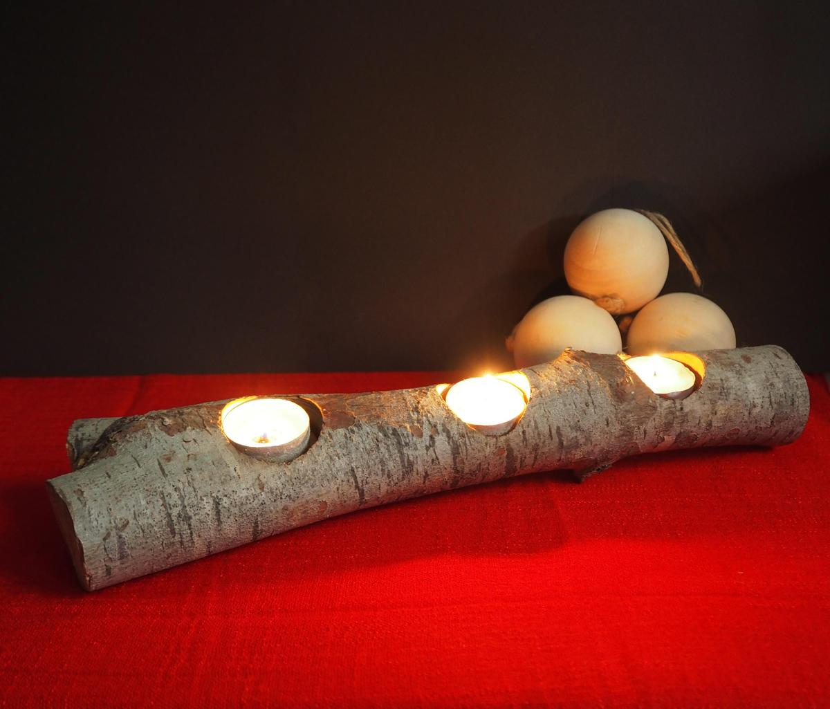 Centro de mesa hecho con un tronco