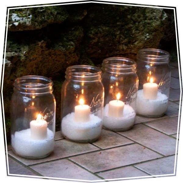 Velas en tarros de cristal para decorar en navidad