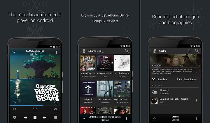 Los 10 mejores reproductores de música para Android Las mejores apps para reproducir música (local) en Android gratis AIMP Stellio Pulsar Rocket Player Phonograph BlackPlayer JetAudio DoubleTwist Shuttle Pixel Player podcasts radio online ecualizador de 12 bandas reproducción sin cortes, editor de tags, temas, material design, formatos WavPack(.wv .wvc), Monkey(.ape), MusePack (.mpc .mpp .mp+), Lossless (.mp4 .m4a .m4b), AAC (.aac .mp4 .m4a .m4b ), FLAC (.flac), Speex (.spx .wav .oga .ogg), Opus (.opus), Samples (.wav .aiff .mp3 .mp2 .mp1 .ogg), MOD music (.xm .it .s3m .mod .mtm .umx