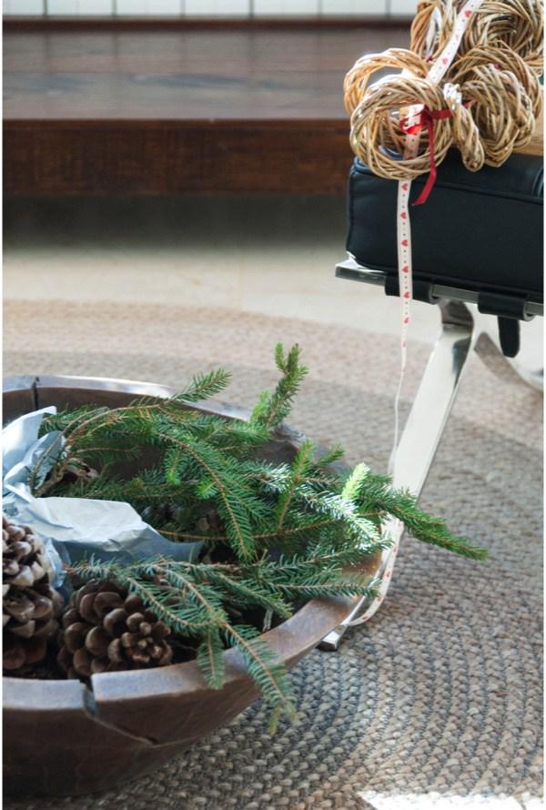 Ramas y piñas para un bodegón navideño