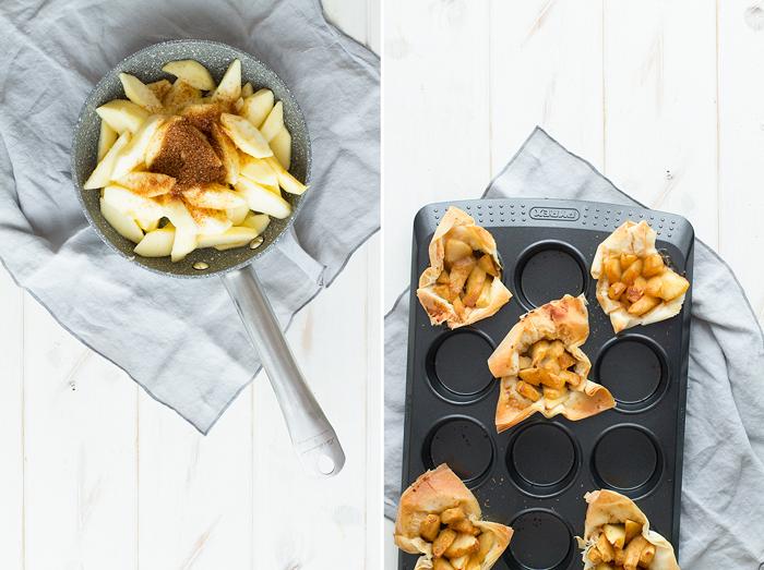 paso a paso pasteles de manzana, bajos en calorías