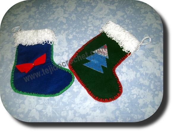 Bota navidad con tela y tejido crochet