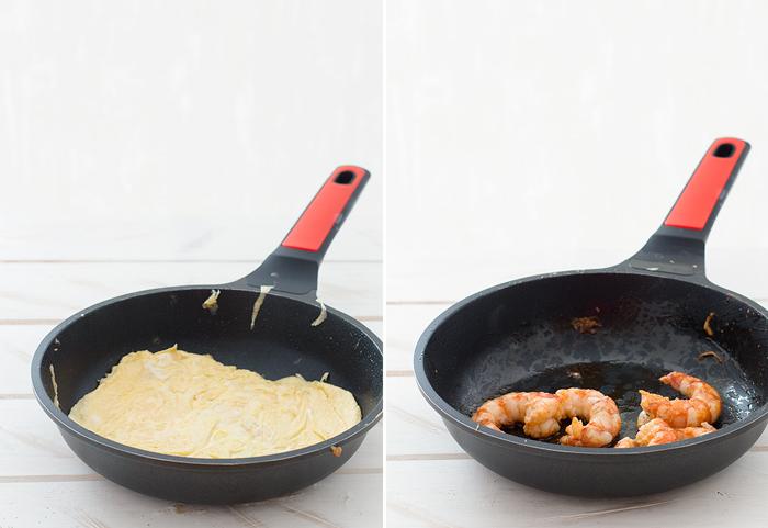 paso a poso rollos de tortilla con gambas, bajo en calorías