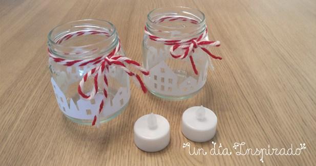 Portavelas navideños con tarros de cristal