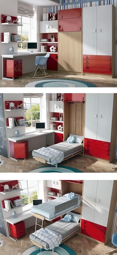 literas reclinables verticales con armarios y escritorio