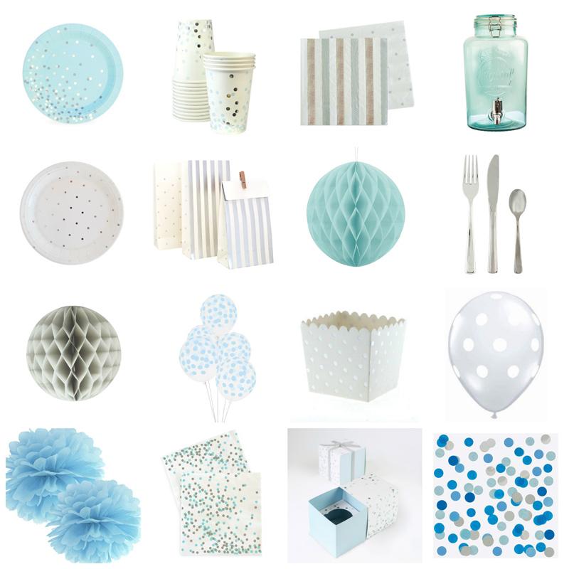 Productos para decorar una fiesta infantil azul y plata