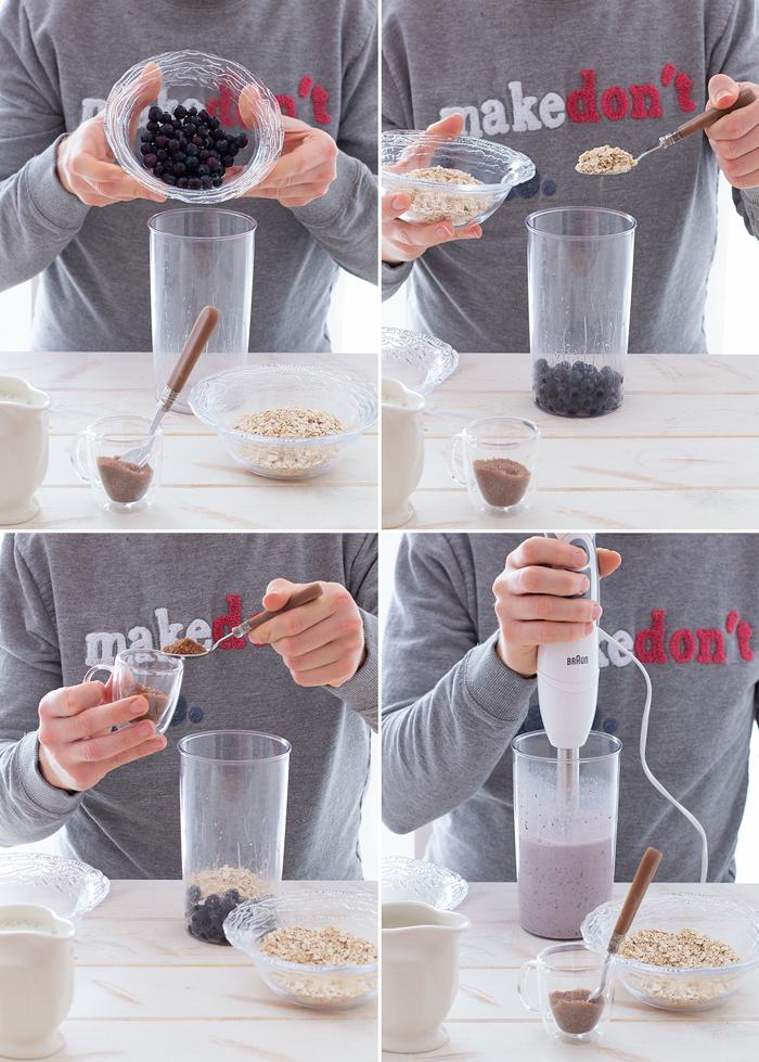 paso a paso smoothie de arándanos, bajo en calorías