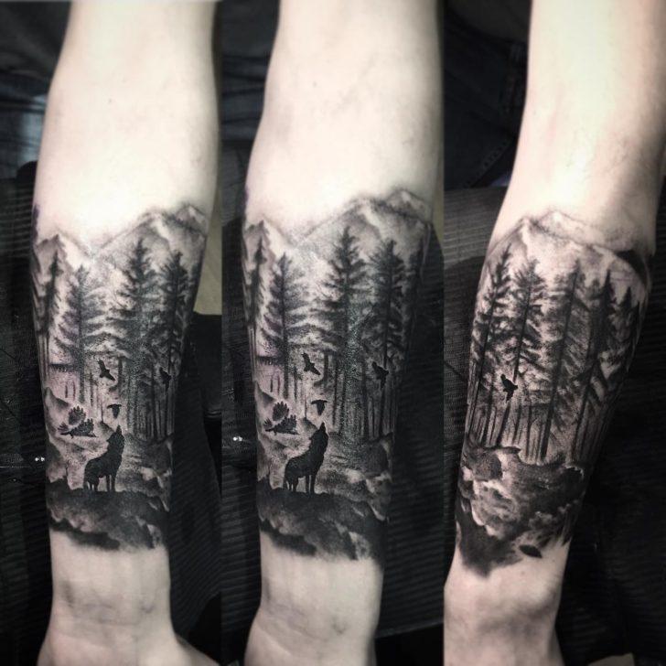Tatuajes de bosques y lobos