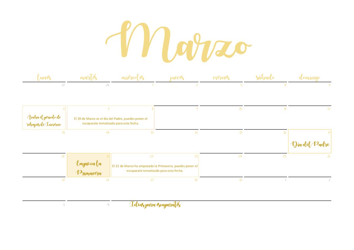 Calendario escaparates 2017 Marzo