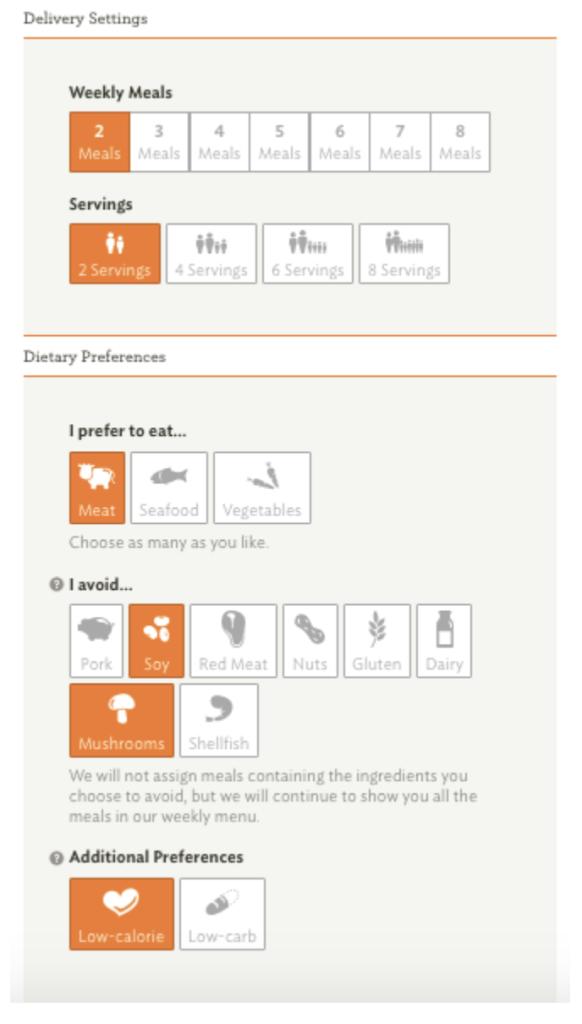 menu home chef setting service