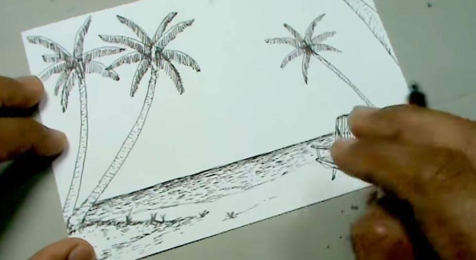 paso 3 para aprender a dibujar un paisaje de playa