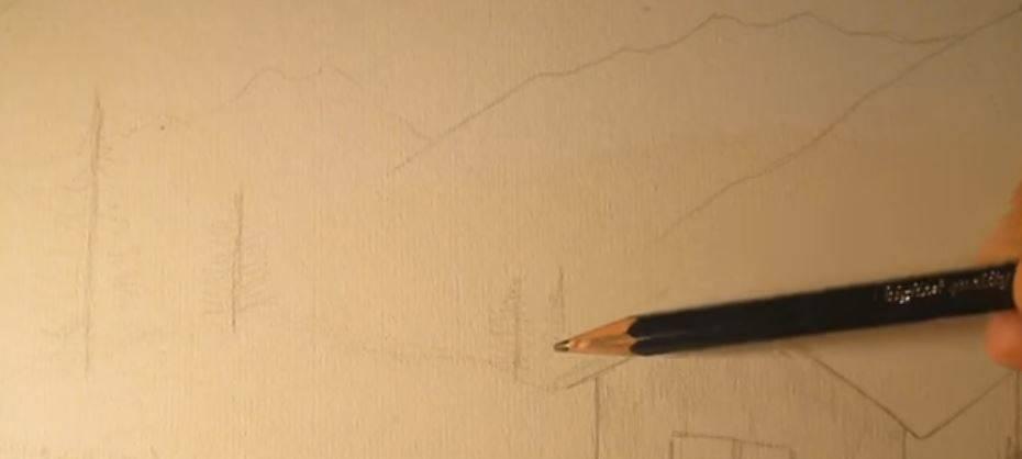 Paso 1 para dibujar paisajes realistas