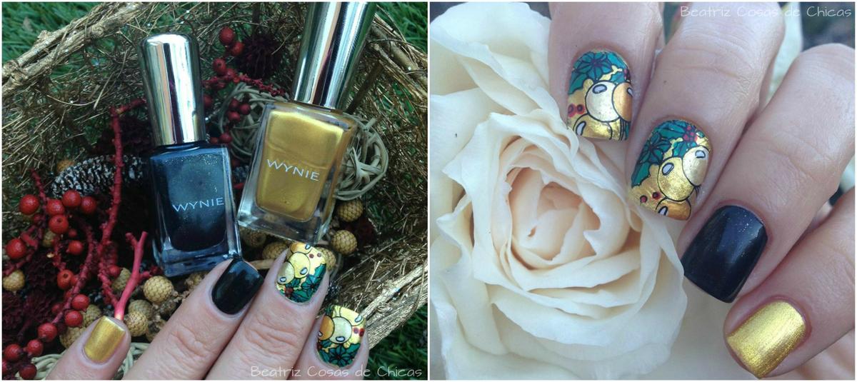 manicura-navidena-oro-y-negro