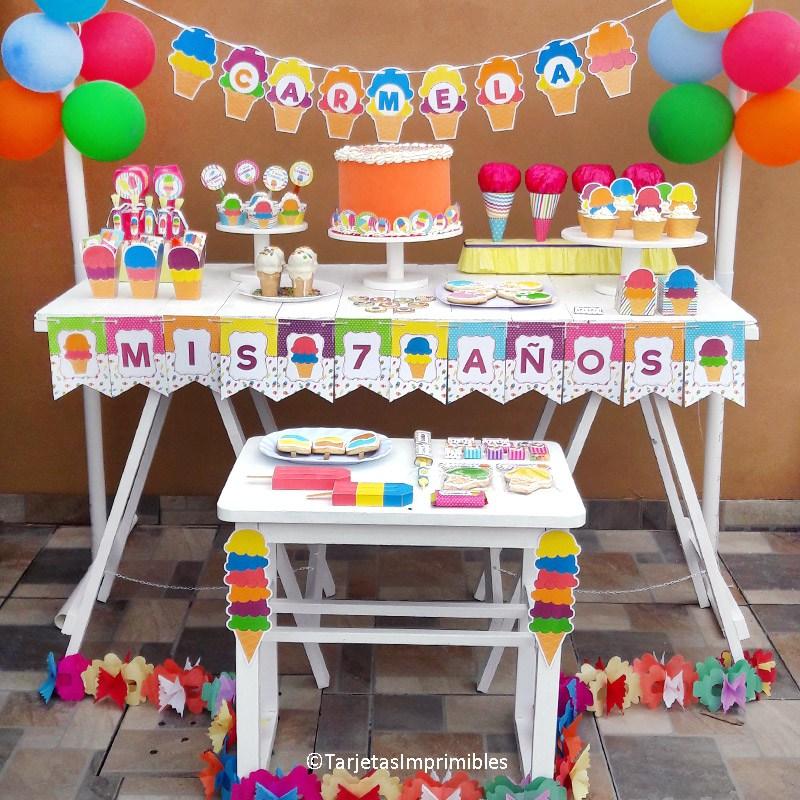 mesa temática de fiesta de helados
