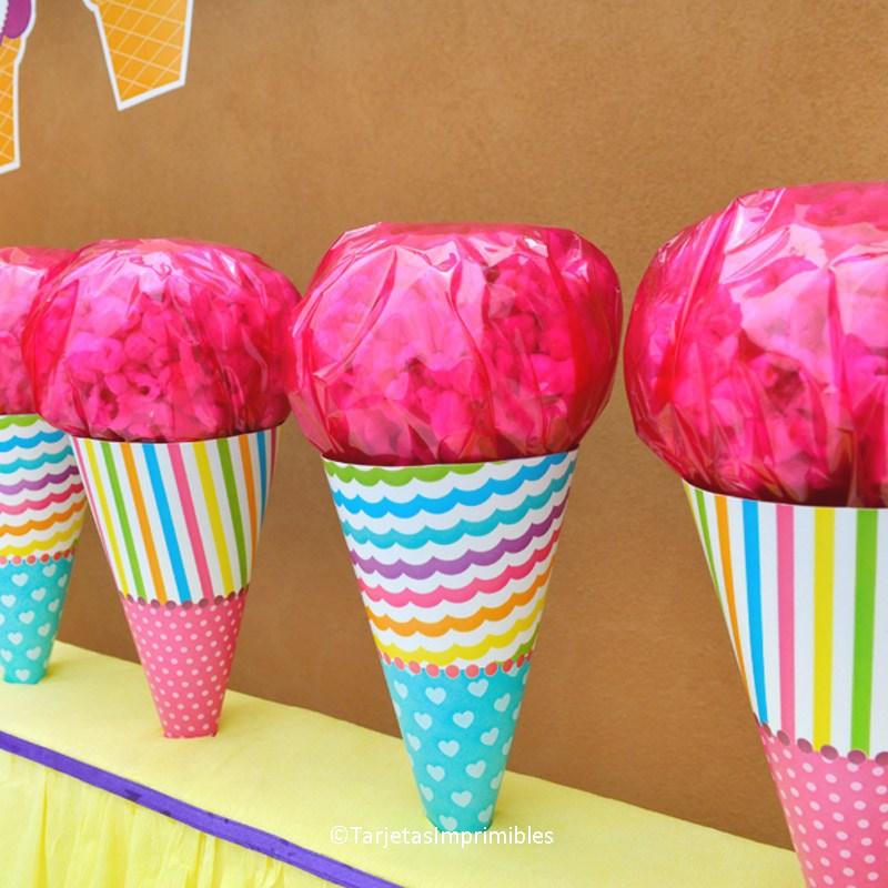 conos de popcorn para fiesta de helados