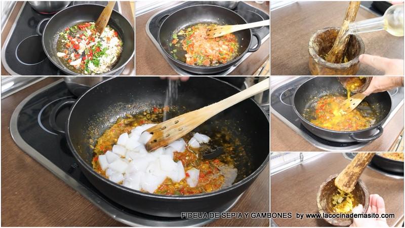 fideua de sepia y gambones