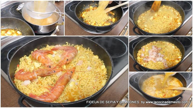 fideua de sepia y gambones