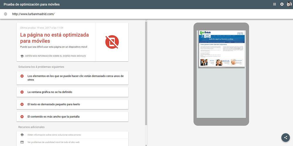 test optimización para móviles google speed insights test my site