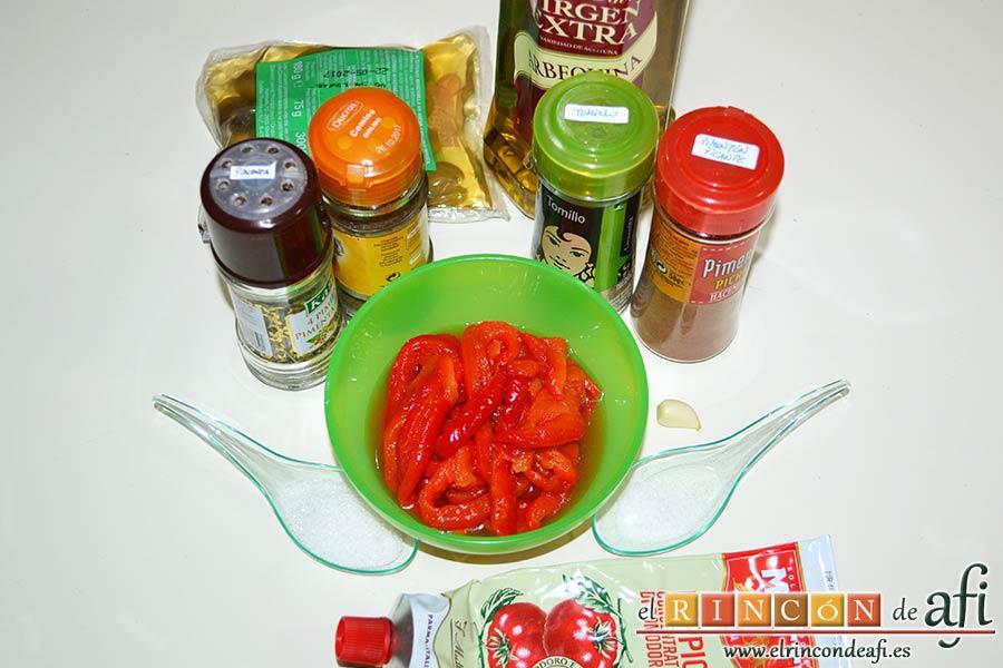 Rollitos de hojaldre rellenos de crema de pimientos y salchichas frescas, preparar los ingredientes