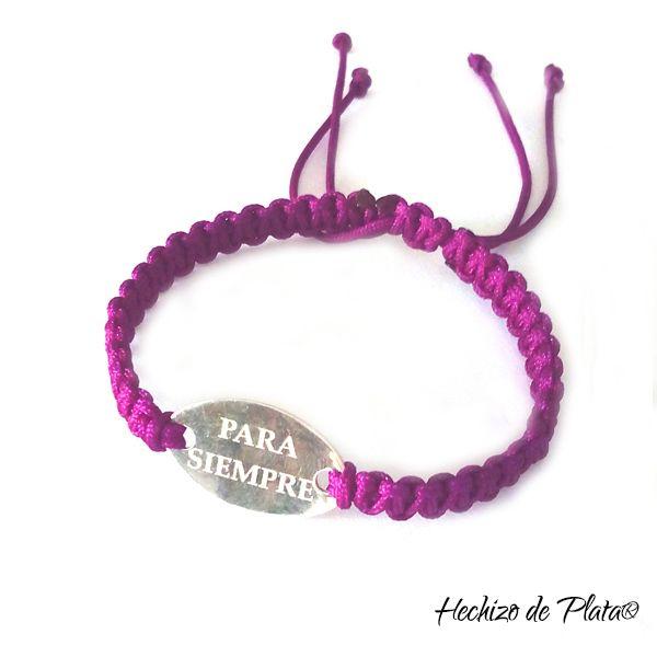 Pulsera personalizada de plata para grabar texto en macramé de Hechizo de Plata Joyería