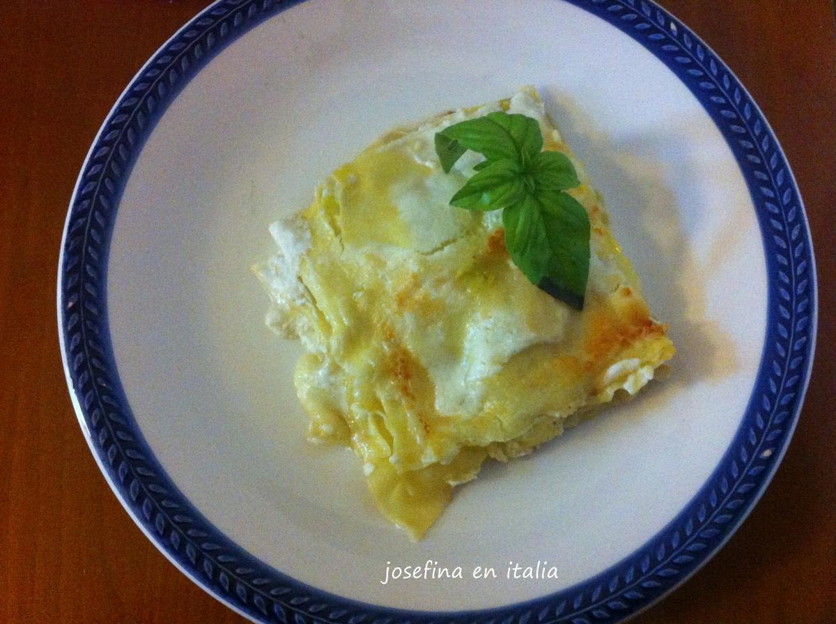 Lasaña con puerros y calabacines