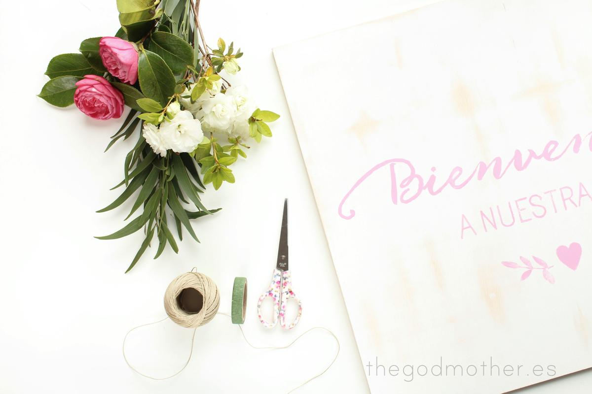 DIY CARTEL BIENVENIDA boda - boda handmade - guirnalda floral1