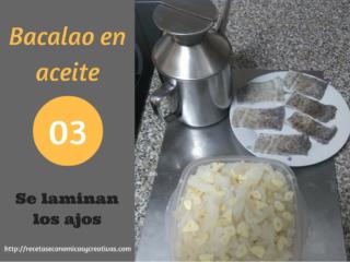 Bacalao en aceite - Se laminan los ajos