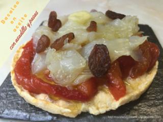 Bacalao en aceite con asadillo y pasas