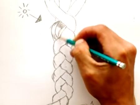 paso 2 para dibujar cabello trenzado